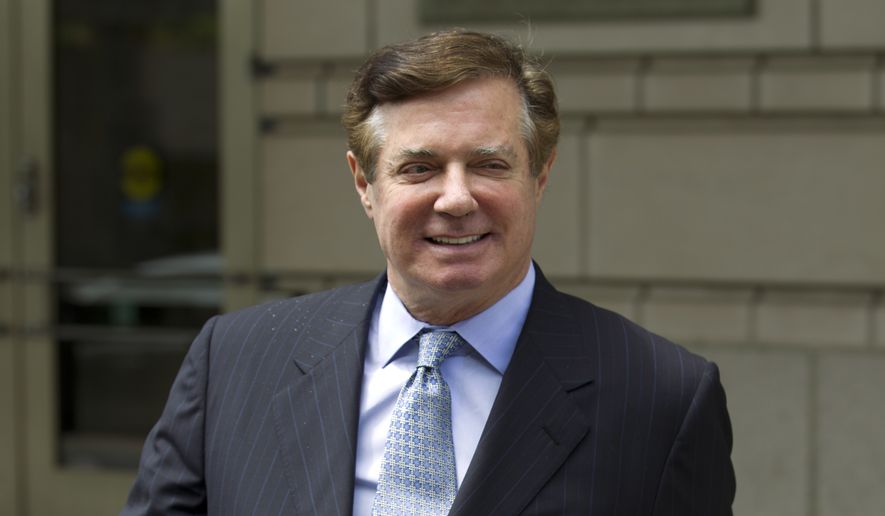 Paul Manafort, President Donald Trump&#39;s former campaign chairman, leaves the Federal District Court after a hearing in Washington on May 23, 2018. Manafort is scheduled to go to trial Tuesday, July 31, in Alexandria, Virginia, on charges relating to money laundering stemming from a Ukrainian political consulting, giving the public its most detailed glimpse of evidence gathered by special prosecutor Robert Mueller. ( AP Photo/Jose Luis Magana) **FILE**