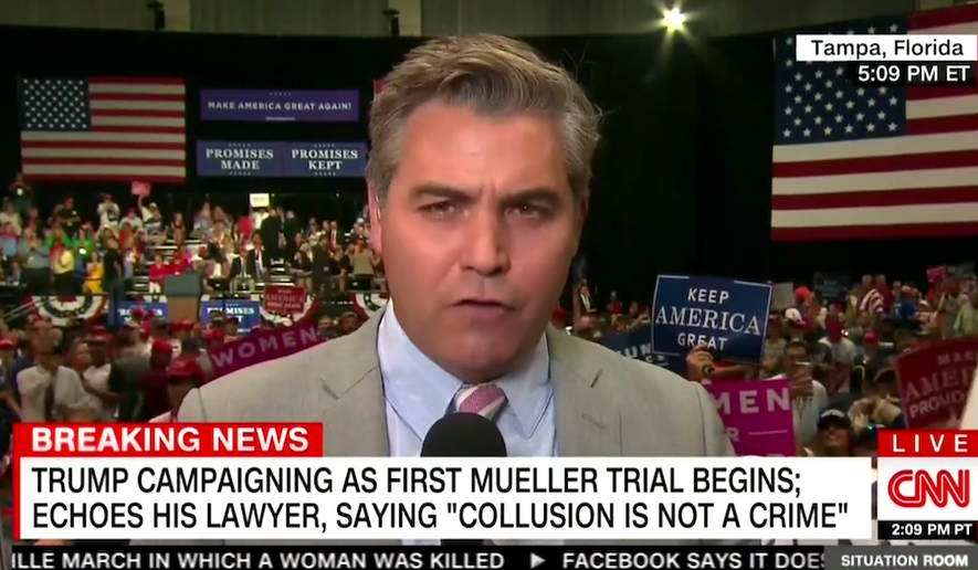 CNN's Jim Acosta is heckled by a crowd of President Trump's supporters in Tampa, Florida, on July 31, 2018. (Image: CNN screenshot)