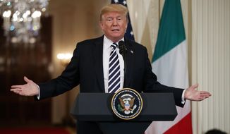 President Donald Trump speaks during a news conference with Italian Prime Minister Giuseppe Conte in the East Room of the White House, Monday, July 30, 2018, in Washington. Trump is diving deep into Florida&#39;s Republican politics, joining his preferred candidate for governor in a competitive primary. (AP Photo/Evan Vucci)