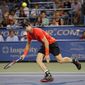 Andy Murray of Britain chases a ball to return against Mackenzie McDonald during the first round of the Citi Open tennis tournament, Monday, July 30, 2018, in Washington. (AP Photo/Carolyn Kaster)