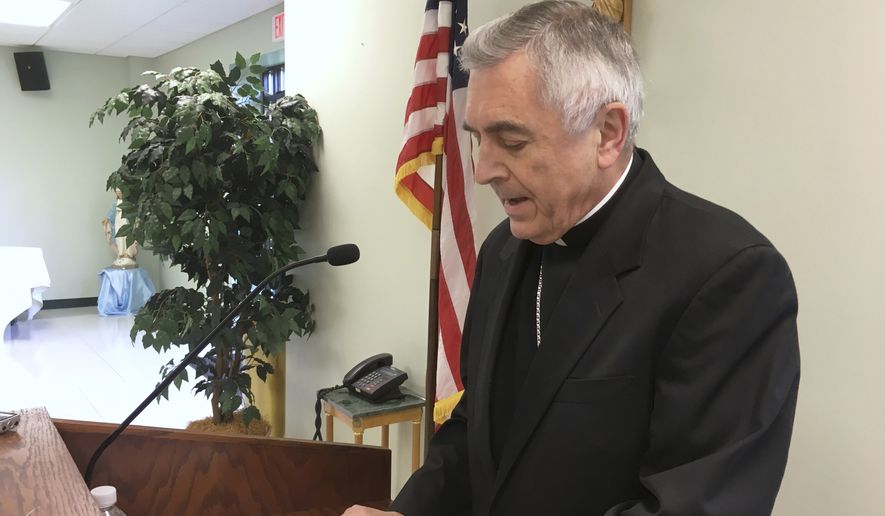 The Most Rev. Ronald Gainer, the Roman Catholic bishop of the diocese of Harrisburg, Pa., discusses child sexual abuse by clergy and a decision by the diocese to remove names of bishops going back to the 1940s after concluding they did not respond adequately to abuse allegations, during a Wednesday, Aug. 1, 2018, news conference in Harrisburg, Pa. The bishop apologized to victims and said the diocese is posting an online list of 71 priests and others in the church accused of the abuse. Following the Erie, Pa., diocese, the Harrisburg diocese is the second Pennsylvania diocese to get ahead of a roughly 900-page grand jury report that could be made public in August 2018, which the Pennsylvania Supreme Court said found more than 300 &quot;predator priests&quot; in six of the state&#39;s eight dioceses. (AP Photo/Mark Scolforo)