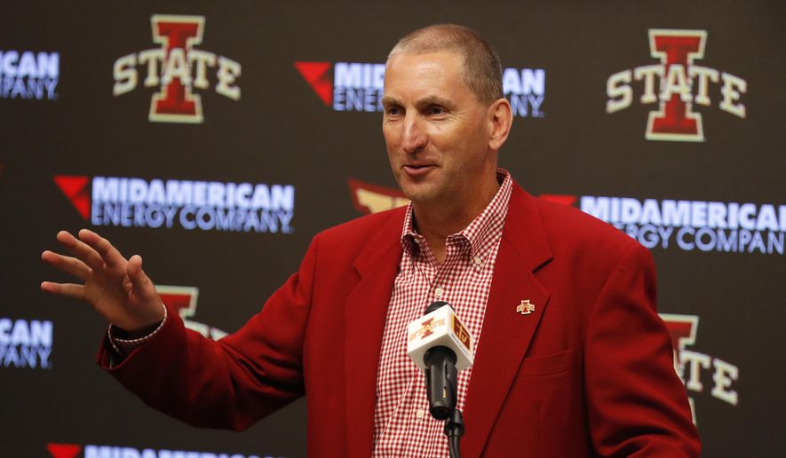 Iowa State Athletic Director Jamie Pollard speaks during an NCAA college football news conference, Wednesday, Aug. 1, 2018, in Ames, Iowa. (AP Photo/Charlie Neibergall)