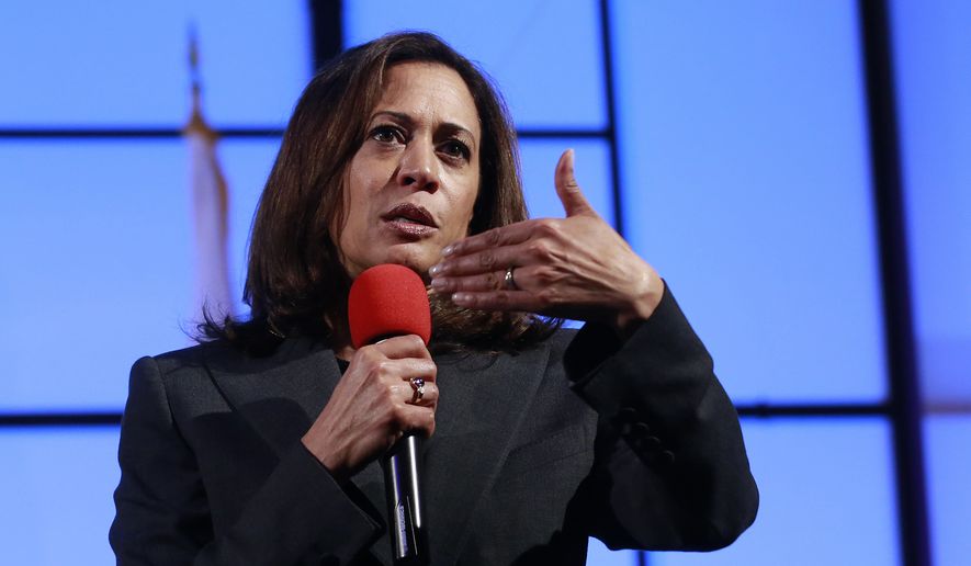 In this April 5, 2018, file photo, Sen. Kamala Harris, D-Calif., speaks at a a town hall meeting in Sacramento, Calif. (AP Photo/Rich Pedroncelli, File)