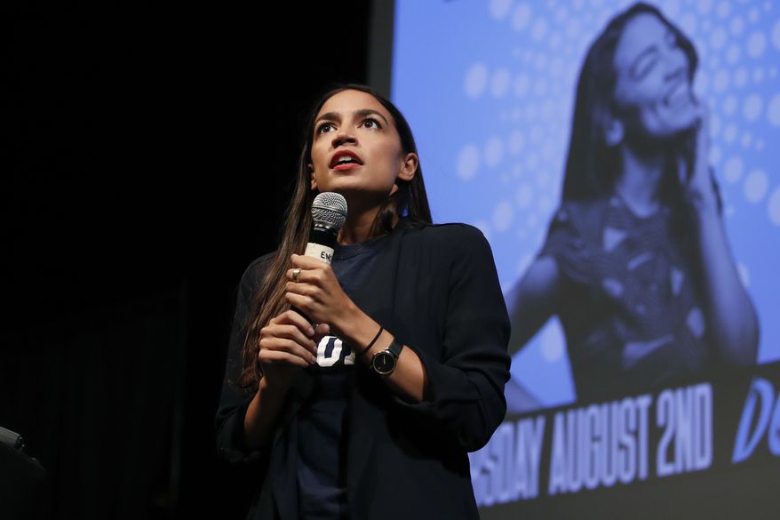 Alexandria Ocasio-Cortez, a winner of a Democratic Congressional primary in New York, addresses supporters at a fundraiser Thursday, Aug. 2, 2018, in Los Angeles. (AP Photo/Jae C. Hong) ** FILE **