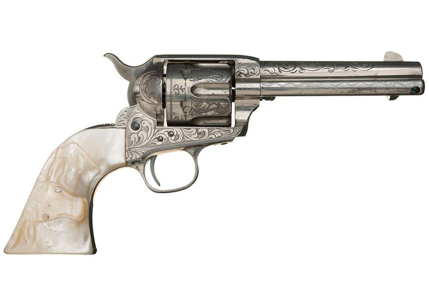 COLT SINGLE ACTION ARMY-The Colt SAA which is also known as the Model P, Peacemaker, M1873, and Colt .45 is a single action revolver with a revolving cylinder holding six metallic cartridges. It was designed for the U.S. government service revolver trials of 1872 by Colt's Patent Firearms Manufacturing Company and was adopted as the standard military service revolver until 1892. The Colt SAA revolver is a famous piece of Americana, known as "The Gun That Won the West"