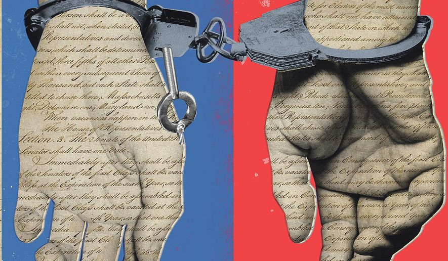 Illustration on charges of political and criminal malfeasance right and left by Linas Garsys/The Washington Times