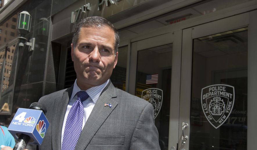 Republican New York gubernatorial candidate Marc Molinaro holds a news conference outside the New York City Police Department's 17th Precinct, in New York, Wednesday, Aug. 8, 2018.  Molinaro attempted to file a formal police complaint on behalf of New York state taxpayers against New York Governor Andrew Cuomo for "allegedly breaking the law at his New York City offices in Manhattan over a period of 68 days in 2014." (AP Photo/Richard Drew)