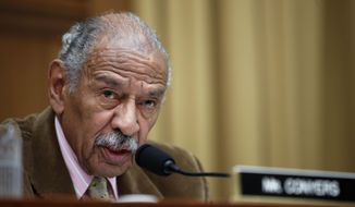 FILE- In this April 4, 2017, file photo, Rep. John Conyers, D-Mich., speaks during a hearing of the House Judiciary subcommittee on Capitol Hill in Washington. Conyers’ congressional seat will remain in a Democrat’s hands after Michigan’s primary on Tuesday, Aug. 7, 2018. For the first time in more than five decades, though, it won’t be his. (AP Photo/Alex Brandon, File)