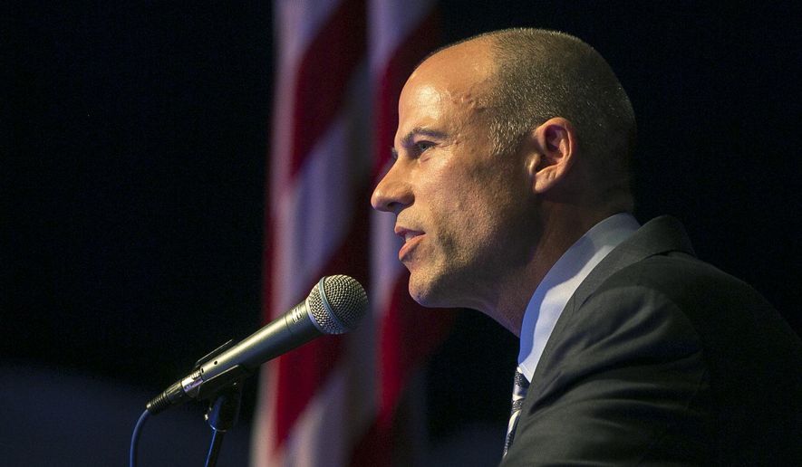 Michael Avenatti speaks at the Iowa Democratic Wing Ding at the Surf Ballroom in Clear Lake, Iowa, Friday, Aug. 10, 2018. Avenatti, the self-styled provocateur taking on the president on behalf of porn actress Stormy Daniels, has a message for Iowa Democrats: His foray into presidential politics is no stunt. (Chris Zoeller/Globe-Gazette via AP)