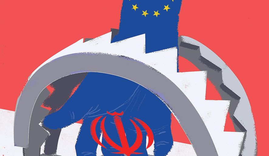 Illustration on the EU's sanction ploy by Linas Garsys/The Washington Times