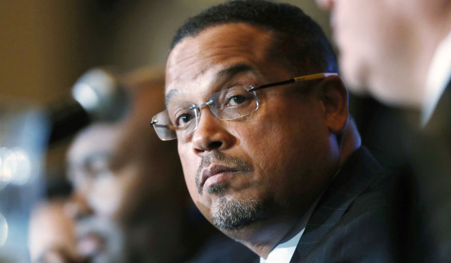 In this Dec. 2, 2016, file photo, U.S. Rep. Keith Ellison, D-Minn., listens during a forum on the future of the Democratic Party, in Denver. On Sunday, Aug. 12, 2018, Ellison denied an allegation from an ex-girlfriend that he had once dragged her off a bed while screaming obscenities at her. The allegation came just days before a Tuesday primary in which the Democrat is among several running for state attorney general. (AP Photo/David Zalubowski, File)