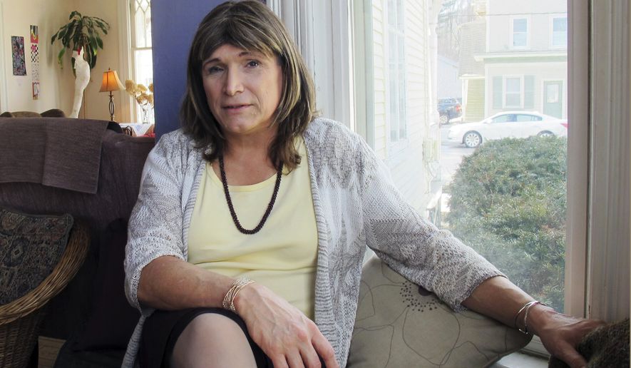 File - In this Feb. 21, 2018 file photo, transgender utility executive Christine Hallquist poses for a photo during an interview in Johnson, Vt. Hallquist is one of four Democrats seeking the party&#x27;s nomination for Vermont governor in the Tuesday, Aug. 14 primary election. (AP Photo/Wilson Ring, File)