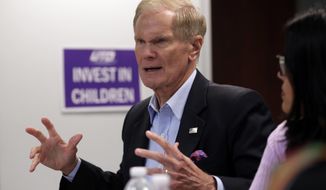 FILE - In this Aug. 6, 2018 file photo, Sen. Bill Nelson, D-Fla., speaks during a roundtable discussion with education leaders from South Florida at the United Teachers of Dade headquarters in Miami.  Nelson isn&#39;t backing down from comments that Russian operatives have penetrated some of his state&#39;s election systems ahead of this year&#39;s crucial election. Nelson on Monday, Aug. 13,  said that it would be &amp;quot;foolish to think&amp;quot; the Russians are not continuing their efforts to target Florida. Russian hackers targeted at least 21 states, including Florida, ahead of the 2016 election. He said criticism of his comments are for &amp;quot;partisan political purposes.&amp;quot; (AP Photo/Lynne Sladky, File)