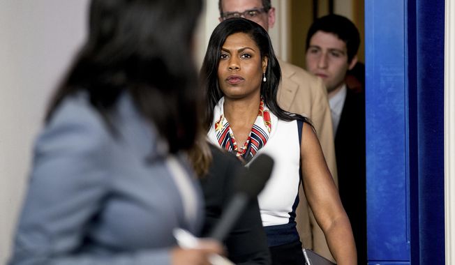 In this May 30, 2017, file photo, White House Director of communications for the Office of Public Liaison Omarosa Manigault Newman arrives for the daily press briefing at the White House in Washington. (AP Photo/Andrew Harnik, File)