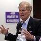 In this Aug. 6, 2018, file photo, Sen. Bill Nelson, D-Fla., speaks during a roundtable discussion with education leaders from South Florida at the United Teachers of Dade headquarters in Miami. (AP Photo/Lynne Sladky, File)