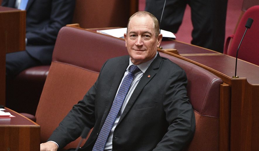Fraser Anning, an Australian senator, sits in the chamber during a session at Parliament House in Canberra, Wednesday, Aug. 15, 2018. (Mick Tsikas/AAP Image via AP) ** FILE **