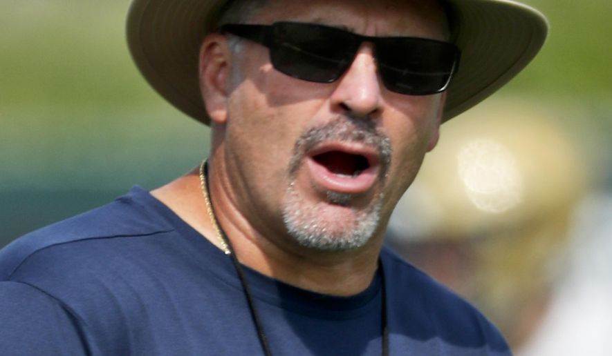 In this photo from Aug. 10, 2018, Pittsburgh head coach Pat Narduzzi watches drills during an NCAA college football practice, in Pittsburgh. Sophomore quarterback Kenny Pickett carries the hype, but Pittsburgh's progress in head coach Pat Narduzzi's fourth season will rely heavily on the defense. (AP Photo/Keith Srakocic)