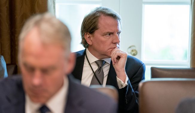 White House counsel Donald McGahn is reported to have spent 30 hours over three days answering questions as part of special counsel Robert Mueller&#x27;s investigation into Russian election interference. (Associated Press/File)