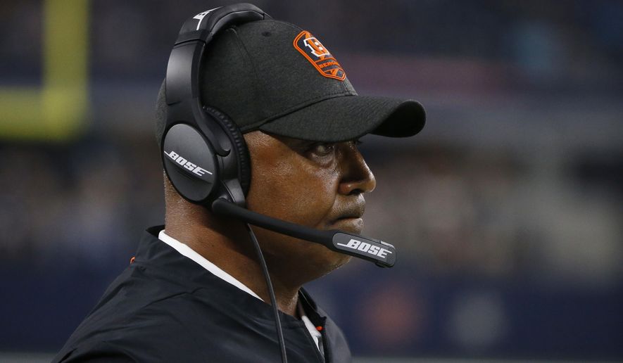 Cincinnati Bengals head coach Marvin Lewis watches from the sidelines during the second half of a preseason NFL football game against the Dallas Cowboys in Arlington, Texas, Saturday, Aug. 18, 2018. (AP Photo/Michael Ainsworth)