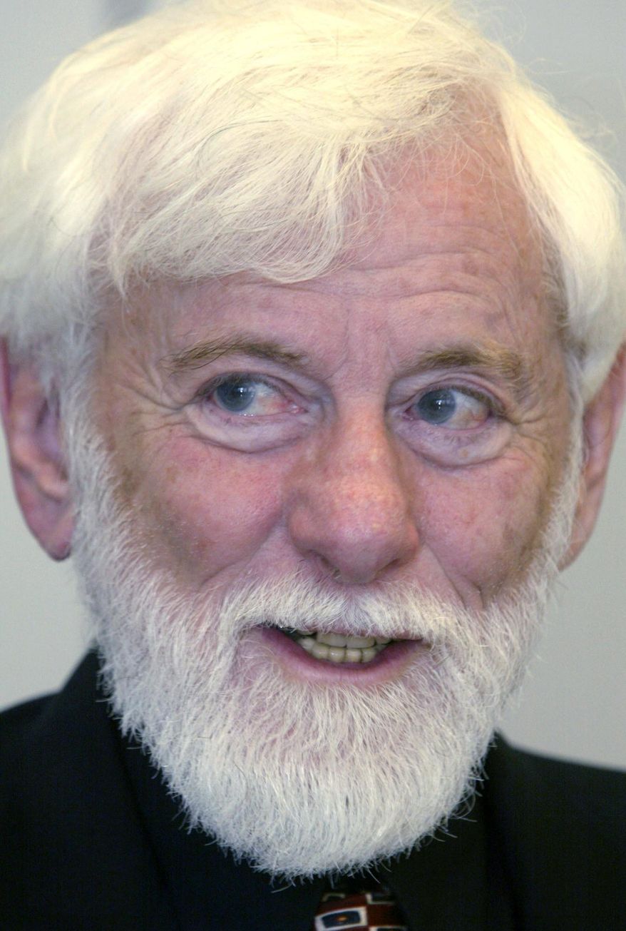 FILE - In this Saturday, May 4, 2002 file photo, Israeli peace activist Uri Avnery speaks at a press conference in Oldenburg, Germany. Avnery, a trailblazing Israeli journalist and peace activist and one of the first to openly advocate for a Palestinian state, has died aged 94, in Tel Aviv after suffering a stroke Monday Aug. 20, 2018. (AP Photo/Joerg Sarbach, File)