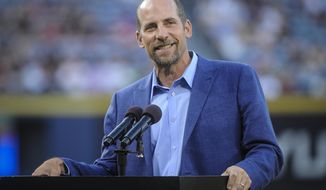 FILE - In this Aug. 14, 2015, file photo, pitcher John Smoltz is honored for his induction into the Baseball Hall of Fame before the start of a baseball game against the Arizona Diamondbacks, in Atlanta. Smoltz says baseball needs to make some changes _ and fast _ to make the game more watchable and more appealing to fans both young and old. Smoltz told PodcastOne Sports Now co-hosts Tim Dahlberg and Jim Litke that baseball needs to deal with the way the game has changed because of analytics and implement rule changes to make sure decisions aren&#39;t always ruled by people using spreadsheets. He said the game is running itself into the ground and isn’t sustainable as it is being played today. (AP Photo/John Amis, File)