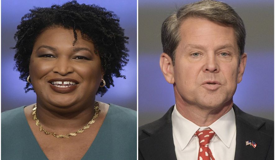 File-This combination of May 20, 2018, file photos shows Georgia gubernatorial candidates Stacey Abrams, left, and Brian Kemp in Atlanta. A predominantly black county in rural Georgia is facing a nationwide backlash over plans to close about 75 percent of its voting locations ahead of the November election. County officials say the locations are inaccessible to those with disabilities. Critics say the closures will disenfranchise black voters ahead of an election in which a black candidate, Abrams, is running for governor for the first time. (AP Photos/John Amis, File)
