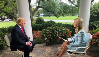 In this video image released by Fox News, President Donald Trump is interviewed for the &amp;quot;Fox &amp;amp; friends&amp;quot; television program by Ainsley Earhardt, shot Wednesday, August 22, 2018 at the White House in Washington.  (Fox News via AP)