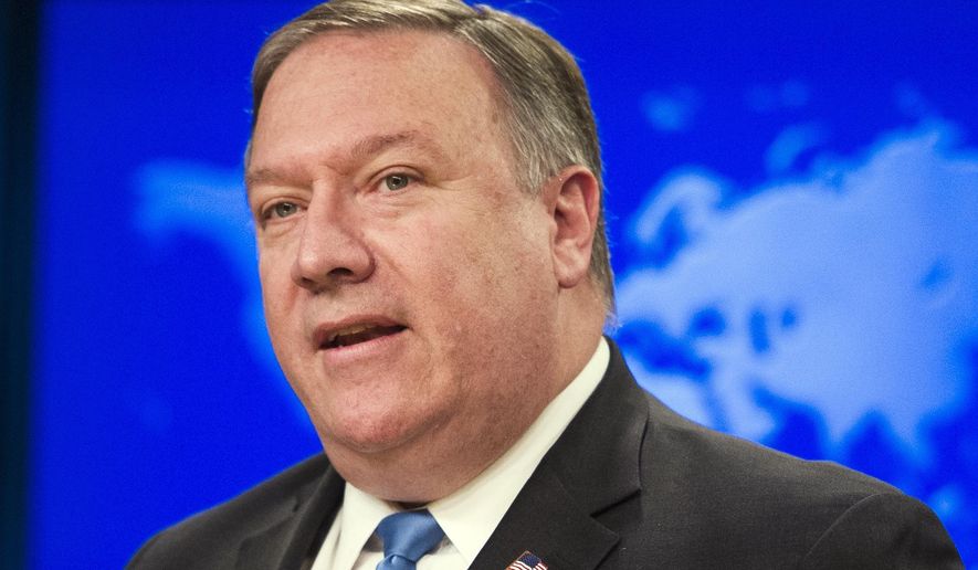 Secretary of State Mike Pompeo speaks at the State Department in Washington on Aug. 16, 2018. (Associated Press) **FILE**