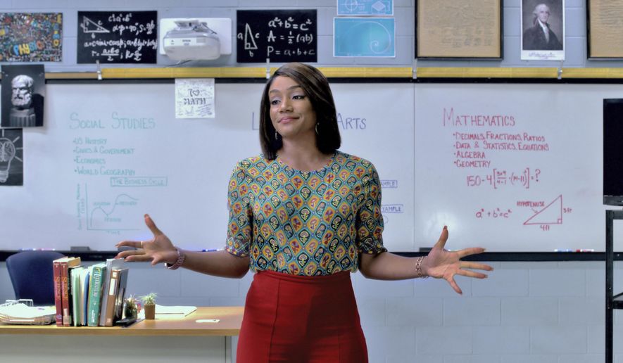 This image released by Universal Pictures shows Tiffany Haddish in a scene from "Night School," in theaters nationwide on Sept. 28. (Universal Pictures via AP)