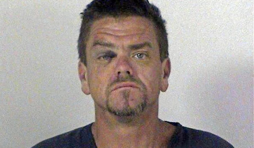 This booking photo provided by the Douglas County Sheriff's Office shows Christopher Debastiani of Alturas, Calif., Monday, Aug. 27, 2018. Debastiani, the driver of a Lake Tahoe motorhome led officers on a wild mountain highway chase that reached speeds of 80 mph before he crashed into a building about 30 miles away and was arrested, authorities said Monday. Debastiani has been booked on suspicion of about a dozen charges, including assault with a deadly weapon on a peace officer. (Douglas County Sheriff's Office via AP)