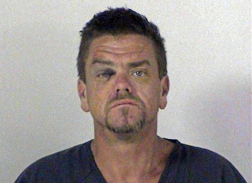 This booking photo provided by the Douglas County Sheriff's Office shows Christopher Debastiani of Alturas, Calif., Monday, Aug. 27, 2018. Debastiani, the driver of a Lake Tahoe motorhome led officers on a wild mountain highway chase that reached speeds of 80 mph before he crashed into a building about 30 miles away and was arrested, authorities said Monday. Debastiani has been booked on suspicion of about a dozen charges, including assault with a deadly weapon on a peace officer. (Douglas County Sheriff's Office via AP)