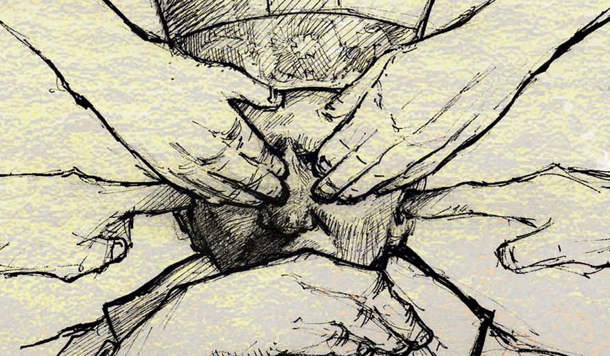 Illustration on the Catholic Churce sex abuse scandal by Paul Tong/Tribune Content Agency