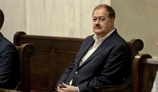Don Blankenship listens to arguments in the West Virginia Supreme Court Wednesday, Aug. 29, 2018. The state Supreme Court on Wednesday denied a bid by former coal CEO Blankenship to get his name on the ballot in November’s U.S. Senate race in West Virginia.   (Chris Dorst/Charleston Gazette-Mail via AP)