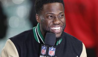 FILE - In this Feb. 4, 2018, file photo, Kevin Hart is interviewed after the Philadelphia Eagles defeated the New England Patriots in the NFL Super Bowl 52 football game in Minneapolis. The Professional Fighters League is the latest mixed martial arts promotion that will try and compete with UFC. Comedian Kevin Hart is among the investors in the league. (AP Photo/Tyler Kaufman, File)