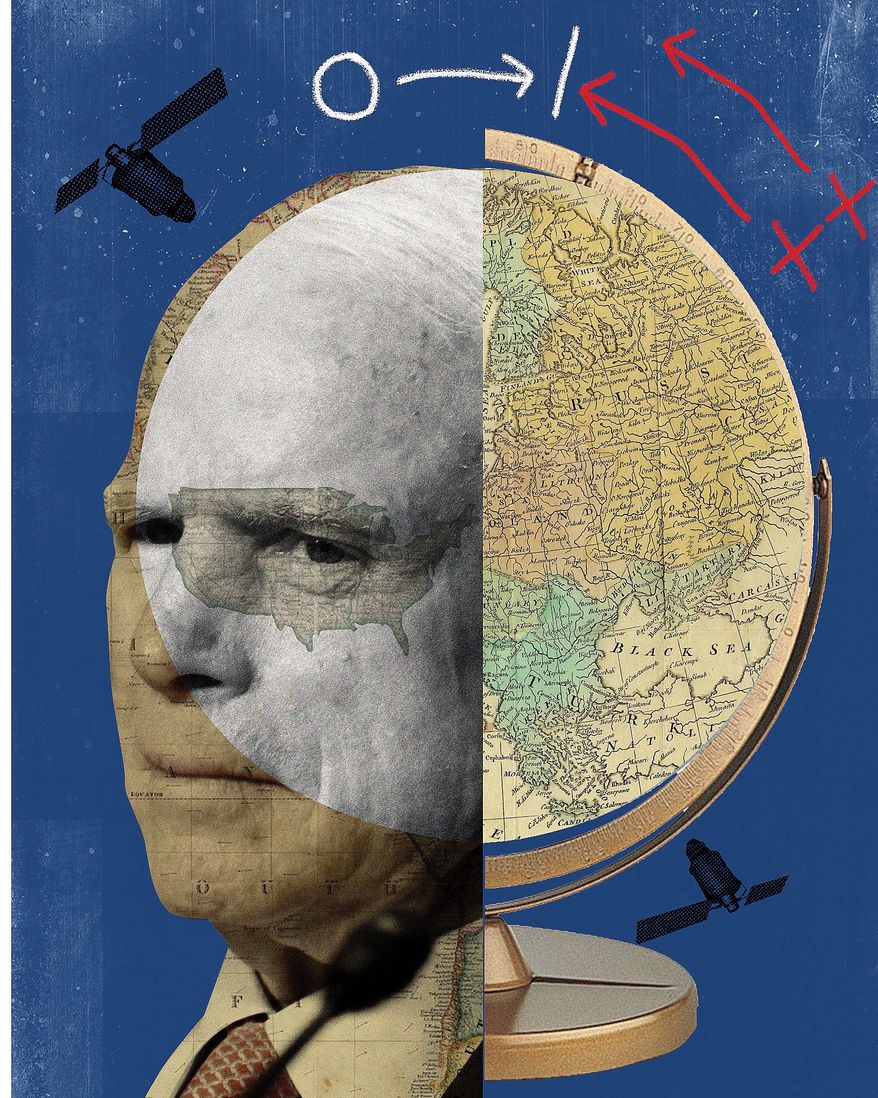 Illustration on John McCain&#x27;s impact on national security by Linas Garsys/The Washington Times