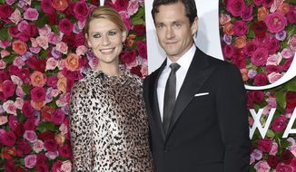 FILE - In this June 10, 2018 file photo, Claire Danes, left, and Hugh Dancy arrive at the 72nd annual Tony Awards in New York. A publicist for the actors said Friday, Aug. 31, that the couple gave birth Monday in New York. (Photo by Evan Agostini/Invision/AP, File)
