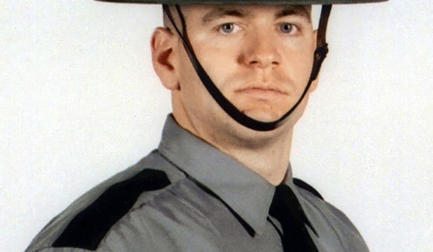FILE – This undated file photo provided by Pennsylvania State Police shows Cpl. Seth J. Kelly, a trooper shot several times Nov. 7, 2017, during a traffic stop on state Route 33 near Nazareth, Pa., in Northampton County's Plainfield Township, Pa. Daniel Clary was scheduled to be sentenced Friday, Aug. 31, 2018, following his conviction on attempted murder charges for opening fire on Kelly and Pennsylvania State Police trooper Ryan Seiple during the traffic stop. (Pennsylvania State Police via AP, File)