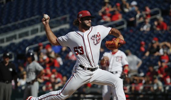 Washington Nationals relief pitcher Austen Williams delivers a pitch against the Milwaukee Brewers, during the seventh inning of a baseball game at Nationals Park, Sunday, Sept. 2, 2018, in Washington. (AP Photo/Pablo Martinez Monsivais) **FILE**
