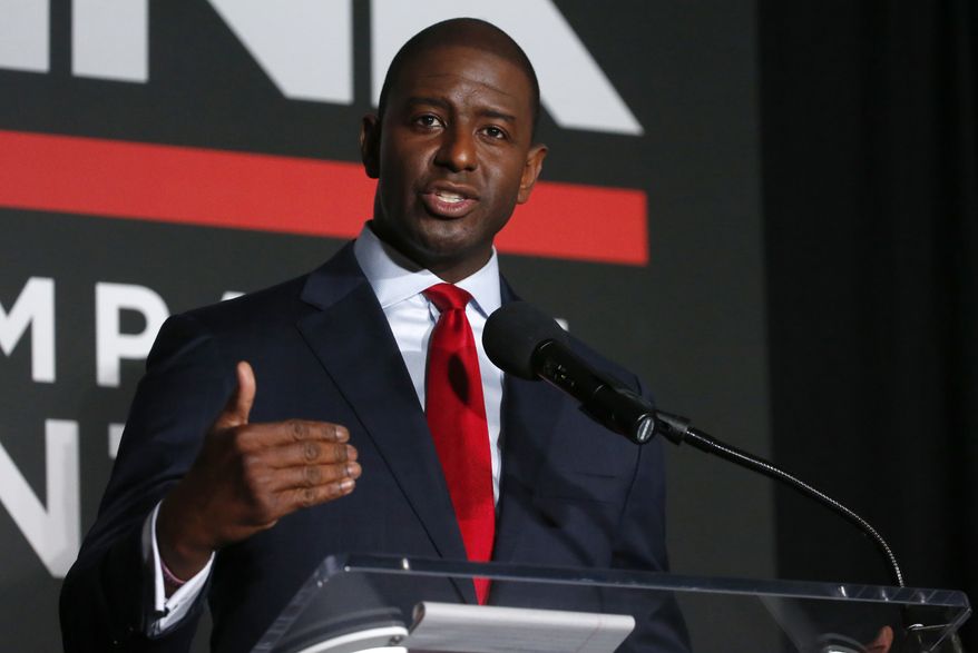 This July 18, 2018, file photo shows Tallahassee Mayor Andrew Gillum speaking during a Democratic gubernatorial debate held at Florida Gulf Coast University's Cohen Center in Fort Myers, Fla. The man who could become Florida’s first black governor on Sunday, Sept. 2, 2018, called on his opponent to refrain from name-calling and to focus on the issues. Gillum, was asked about comments Republican U.S. Rep. Ron DeSantis made after Tuesday’s primary. DeSantis said voters aren’t going to “monkey this up” by electing Gillum. (AP Photo/Wilfredo Lee) **FILE**