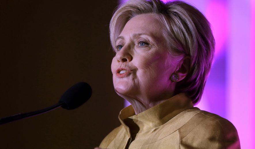 Former Secretary of State Hillary Clinton speaks during a fundraising event for Big Sister Association of Greater Boston, Tuesday, Dec. 5, 2017, in Boston. Clinton was presented with the organization&#39;s Believe in Girls award during the event. (AP Photo/Steven Senne)
