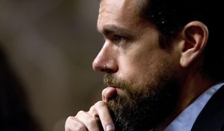 Twitter CEO Jack Dorsey testifies before the Senate Intelligence Committee hearing on &#39;Foreign Influence Operations and Their Use of Social Media Platforms&#39; on Capitol Hill, Wednesday, Sept. 5, 2018, in Washington. (AP Photo/Jose Luis Magana)