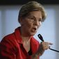 Sen. Elizabeth Warren, D-Mass., gestures while speaking at the National Press Club in Washington, Tuesday, Aug. 21, 2018. (AP Photo/Pablo Martinez Monsivais) ** FILE **