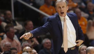 FILE - In this March 3, 2018, file photo, Tennessee head coach Rick Barnes reacts to a call in an NCAA college basketball game against Georgia in Knoxville, Tenn. Tennessee announced a contract extension and raise for Barnes, Thursday, Sept. 6, 2018. (AP Photo/Crystal LoGiudice, File)