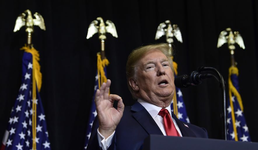 President Donald Trump speaks during a fundraiser in Sioux Falls, S.D., Friday, Sept. 7, 2018. Trump is speaking at the Noem-Rhoden Victory Committee, a joint fundraising committee authorized by and composed of Kristi Noem for Governor, Larry Rhoden for Lieutenant Governor, KRISTI PAC and the South Dakota Republican Party. (AP Photo/Susan Walsh)