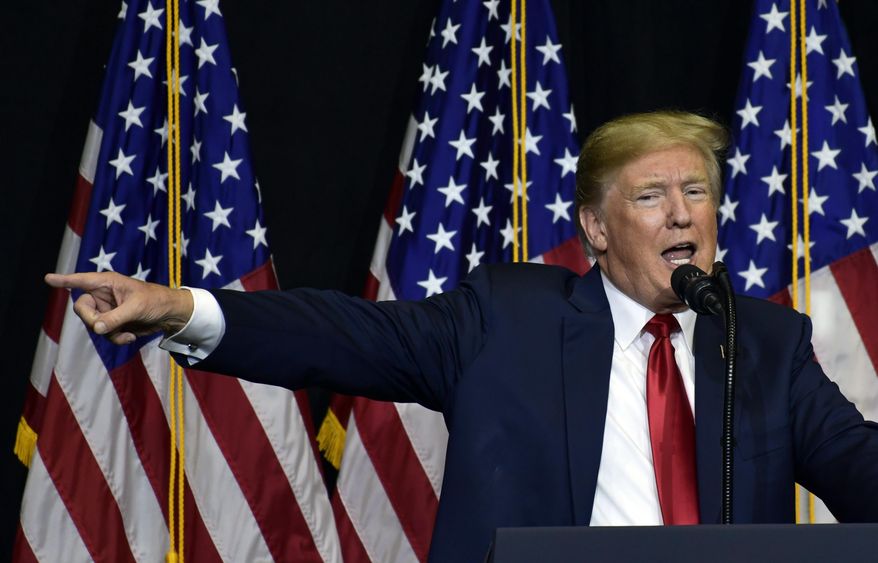 President Donald Trump speaks during a fundraiser in Sioux Falls, S.D., Friday, Sept. 7, 2018. Trump is speaking at the Noem-Rhoden Victory Committee, a joint fundraising committee authorized by and composed of Kristi Noem for Governor, Larry Rhoden for Lieutenant Governor, KRISTI PAC and the South Dakota Republican Party. (AP Photo/Susan Walsh)