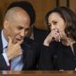 In this Sept. 6, 2018, photo, Sen. Cory Booker, D-N.J., left, and Sen. Kamala Harris, D-Calif., confer before questioning Supreme Court nominee Brett Kavanaugh as he testifies before the Senate Judiciary Committee on the third day of his confirmation hearing, on Capitol Hill in Washington. Spurred on by the left, Democrats brought fire and fury to the confirmation hearings for President Donald Trump&#39;s Supreme Court nominee, but their aggressive tactics have put at least one senator at risk of an ethics investigation. (AP Photo/J. Scott Applewhite)