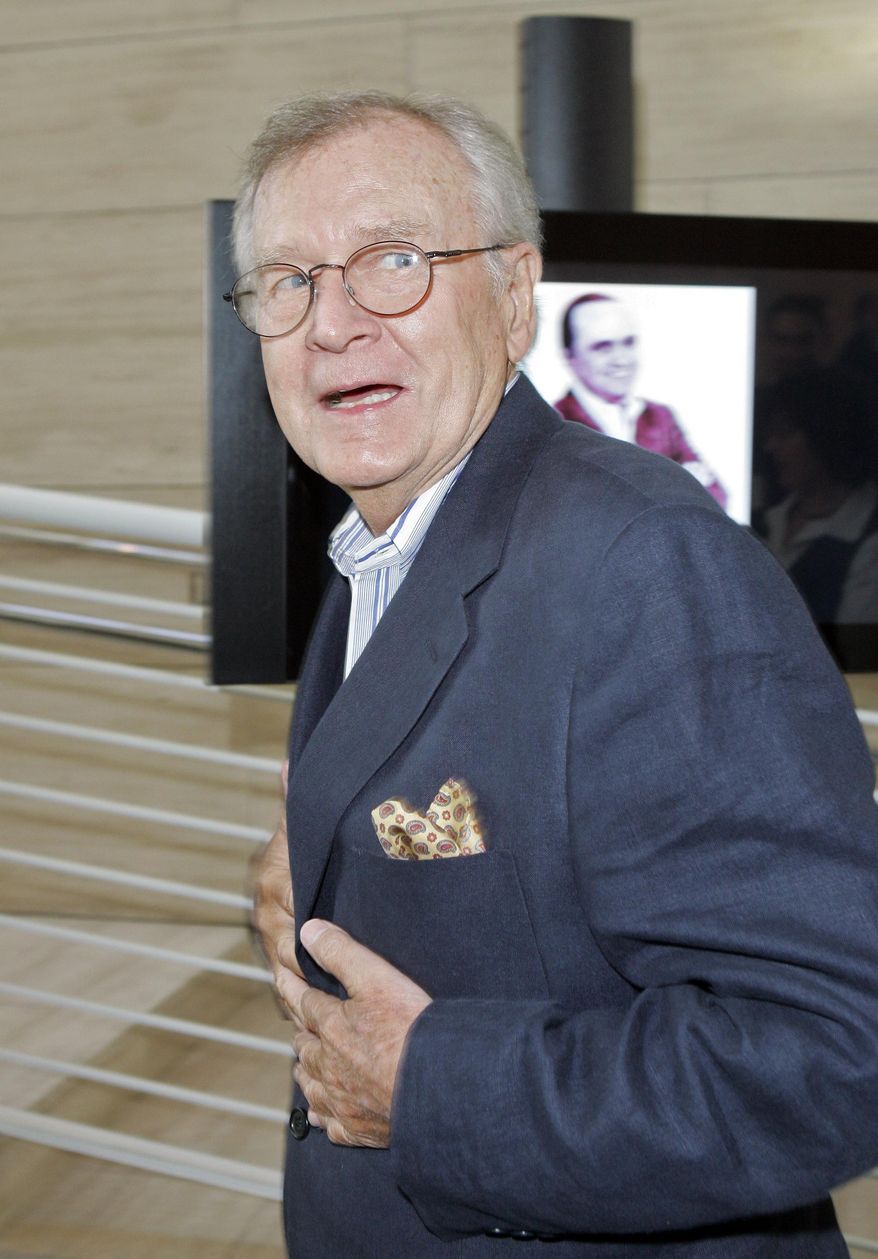 FILE - In a Sept. 5, 2007 file photo, Bill Daily arrives for TV Land's 35th anniversary tribute to "The Bob Newhart Show," Wednesday, in Beverly Hills, Calif. Bill Daily, the comic sidekick to leading men on the sitcoms “I Dream of Jeannie” and “The Bob Newhart Show,” has died. Family spokesman Steve Moyer said Saturday, Sept. 8, 2018 that Daily died Tuesday of natural causes in Albuquerque, New Mexico. He was 91. (AP Photo/Mark J. Terrill, File)