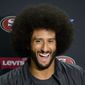 San Francisco 49ers quarterback Colin Kaepernick talks to the media at a news conference an NFL preseason football game against the San Diego Chargers Thursday, Sept. 1, 2016, in San Diego. (AP Photo/Denis Poroy) ** FILE **