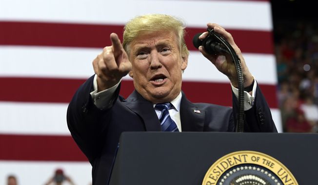 President Donald Trump speaks at a rally at Rimrock Auto Arena in Billings, Mont., Thursday, Sept. 6, 2018. (AP Photo/Susan Walsh) ** FILE **