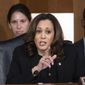 Sen. Kamala Harris, D-Calif., questions Supreme Court nominee Brett Kavanaugh as he testifies before the Senate Judiciary Committee on the third day of his confirmation hearing, on Capitol Hill in Washington, Thursday, Sept. 6, 2018. (AP Photo/J. Scott Applewhite) **FILE**